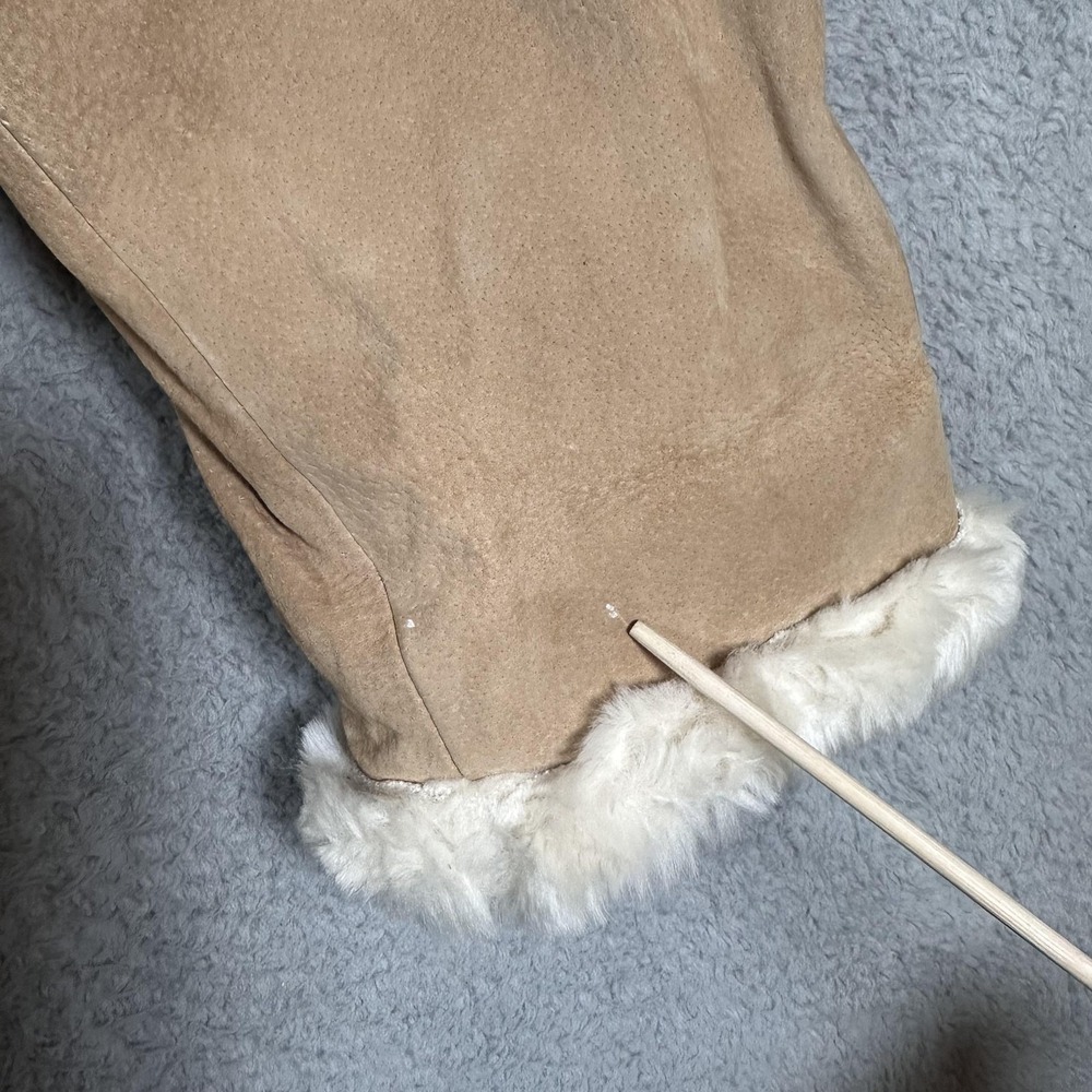 Boundary Waters Coat Womens Large Tan Suede Leather Faux Shearling Shawl Collar - Picture 10 of 16